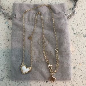 Ari Heart Gold Pendant Necklace White Kyocera Opal